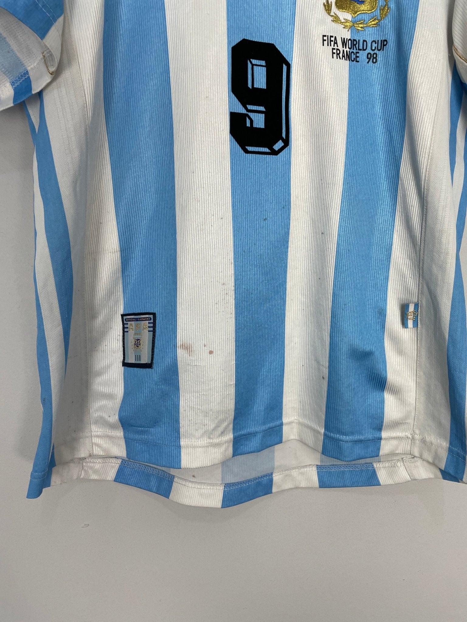 Shop 1998/99 ARGENTINA BATISTUTA #9 HOME SHIRT (S) ADIDAS, classic football shirts, vintage football shirts & retro soccer jerseys at Cult Kits