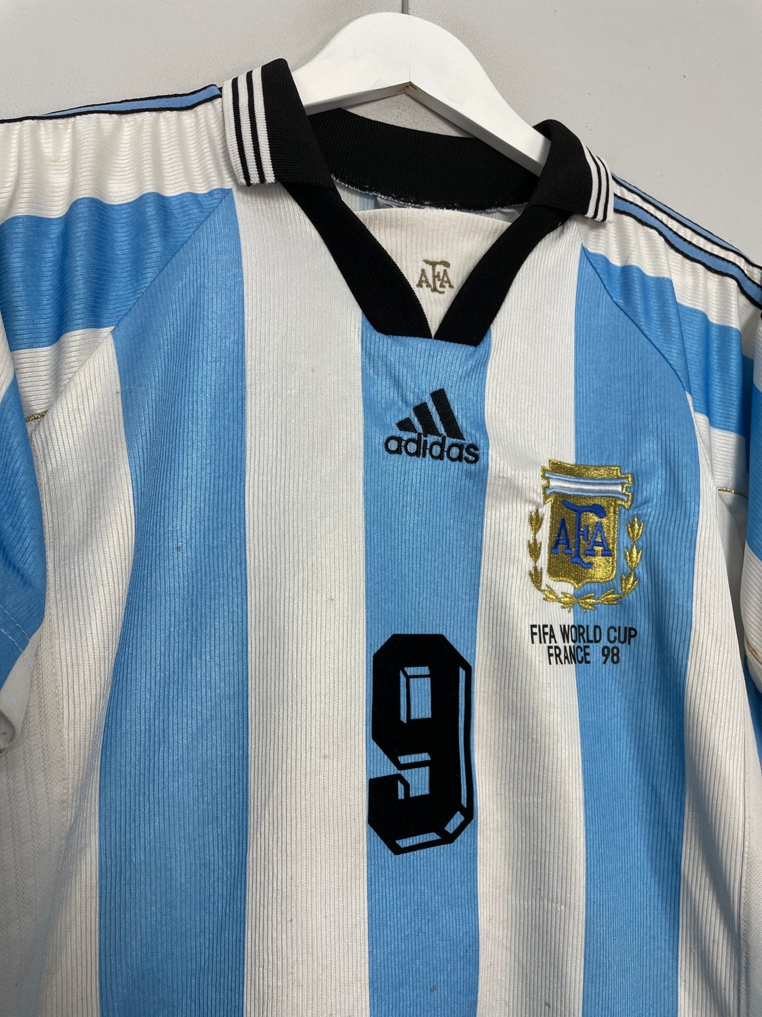 Shop 1998/99 ARGENTINA BATISTUTA #9 HOME SHIRT (S) ADIDAS, classic football shirts, vintage football shirts & retro soccer jerseys at Cult Kits