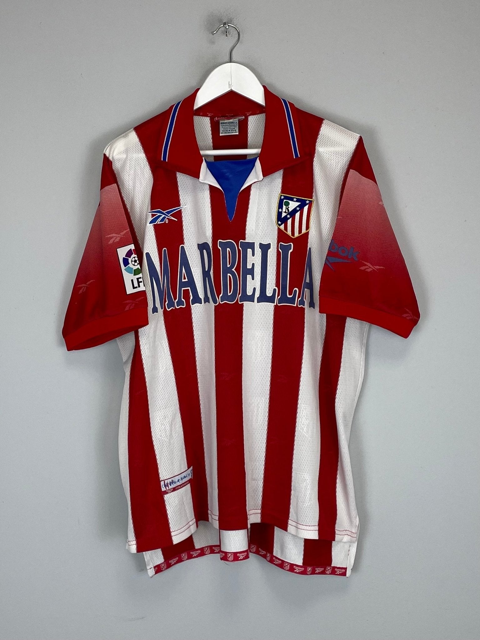 Shop 1998/99 ATLETICO MADRID HOME SHIRT (L) REEBOK, classic football shirts, vintage football shirts & retro soccer jerseys at Cult Kits