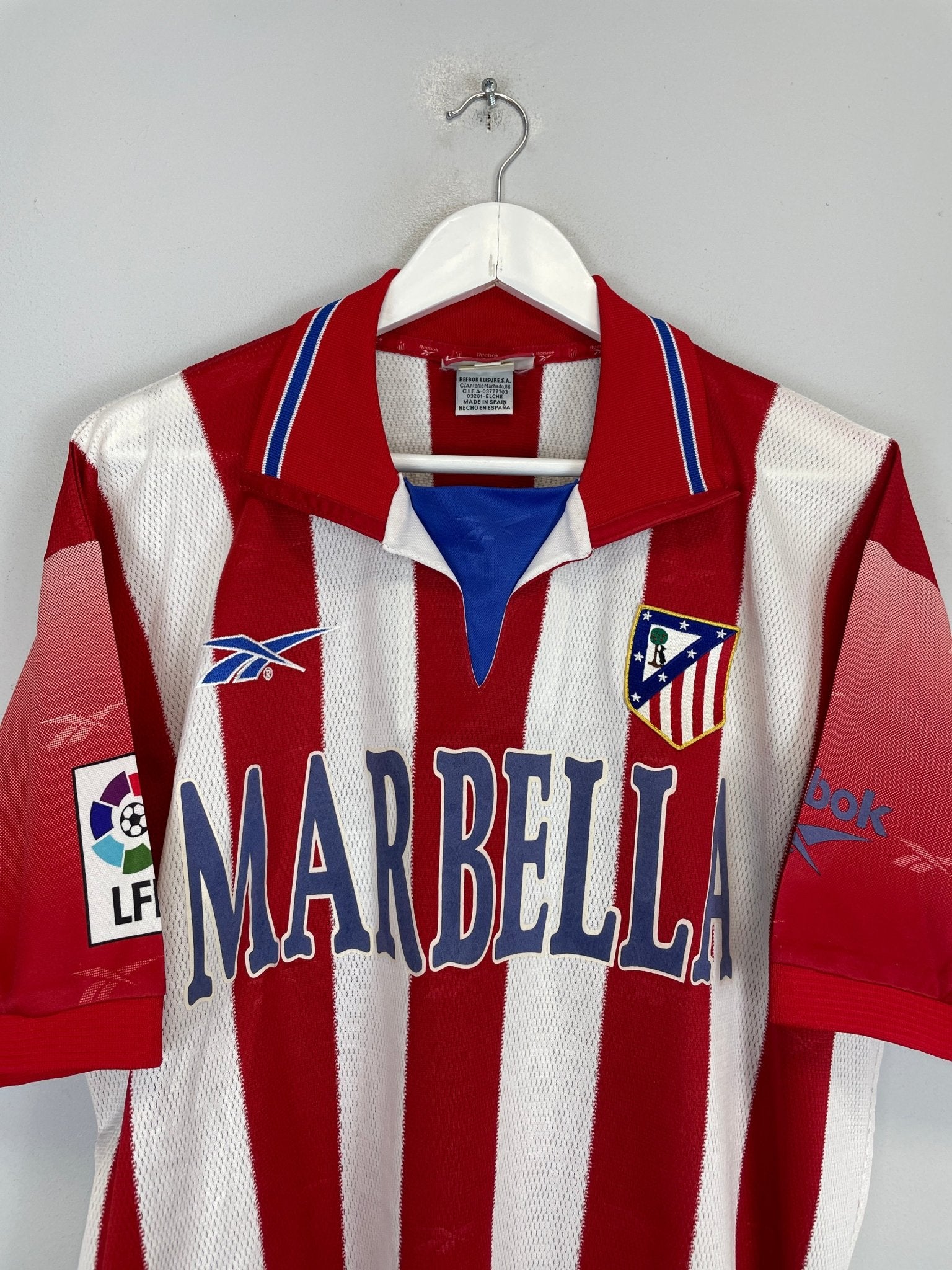 Shop 1998/99 ATLETICO MADRID HOME SHIRT (L) REEBOK, classic football shirts, vintage football shirts & retro soccer jerseys at Cult Kits