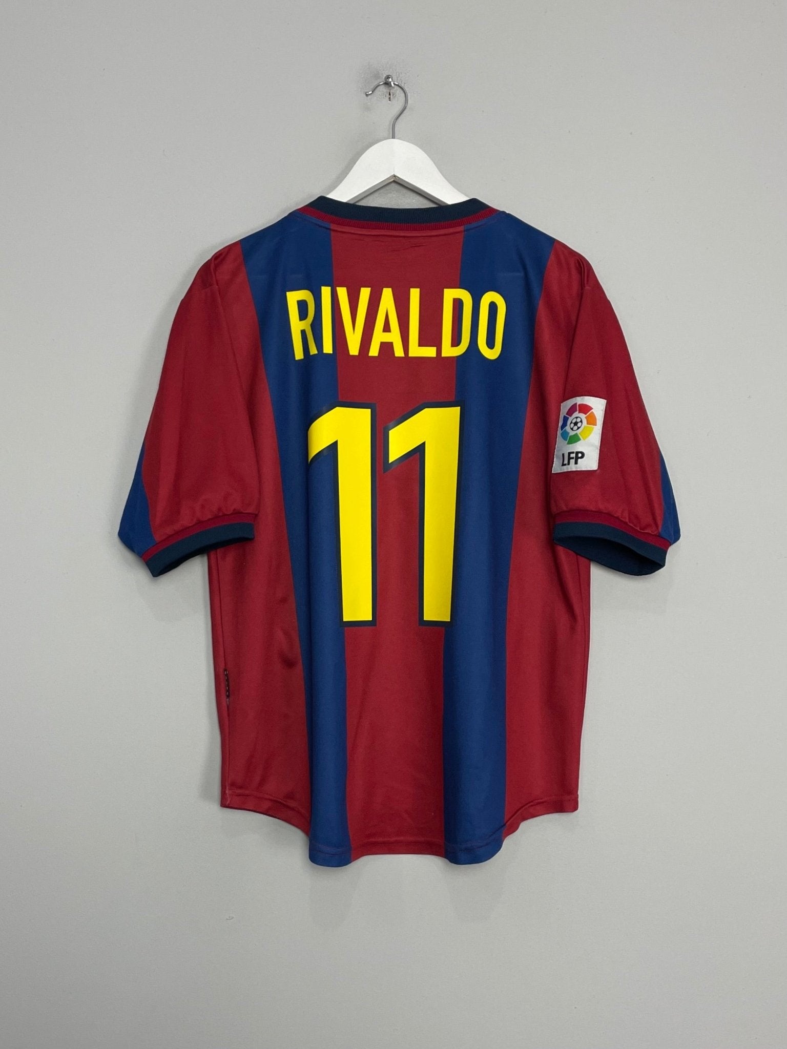 Shop 1998/99 BARCELONA RIVALDO #11 HOME SHIRT (M) NIKE, classic football shirts, vintage football shirts & retro soccer jerseys at Cult Kits