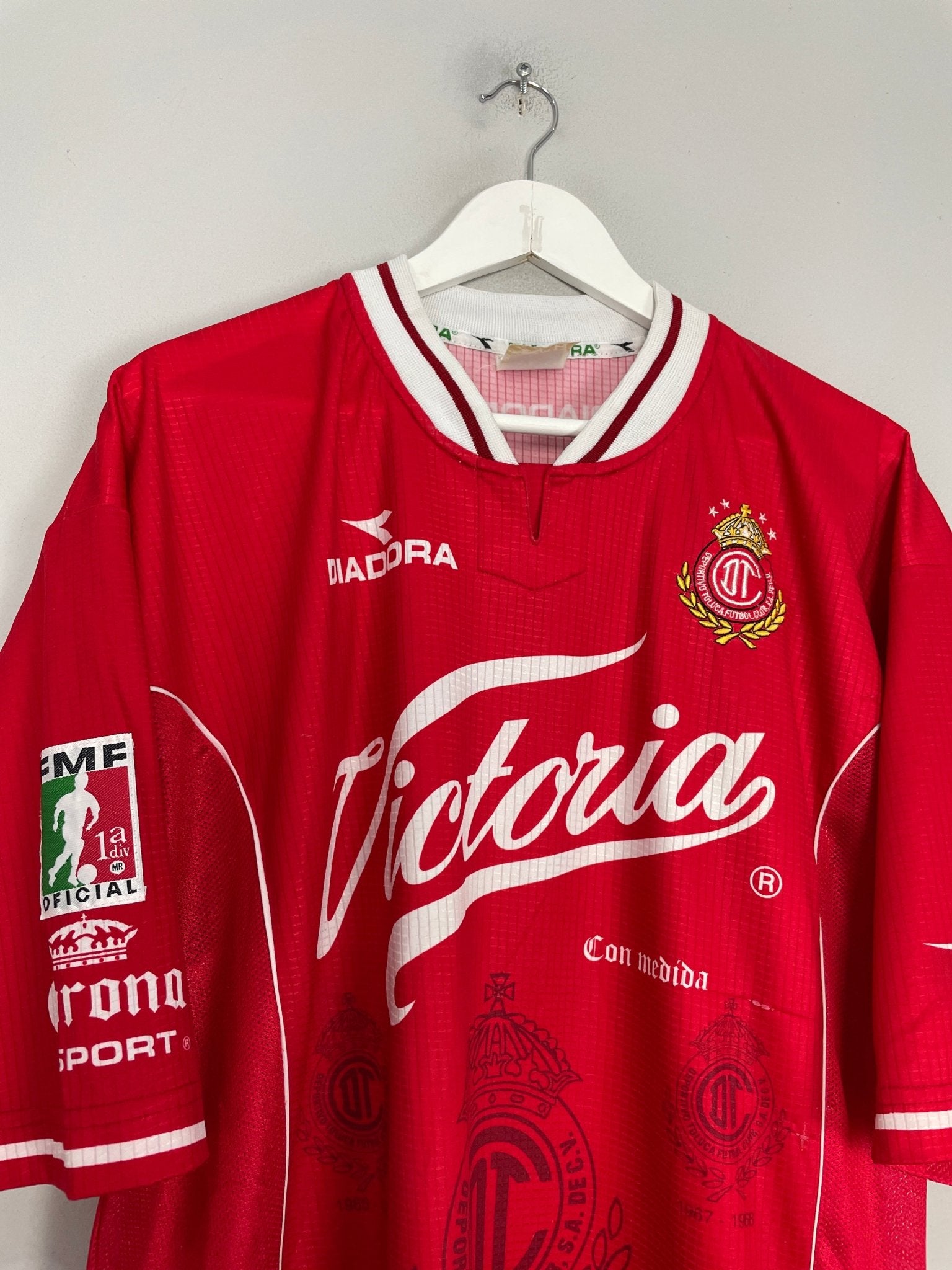 Shop 1998/99 DEPORTIVO TOLUCA HOME SHIRT (XL) DIADORA, classic football shirts, vintage football shirts & retro soccer jerseys at Cult Kits