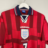 Shop 1998/99 ENGLAND BECKHAM #7 AWAY SHIRT (M) UMBRO, classic football shirts, vintage football shirts & retro soccer jerseys at Cult Kits