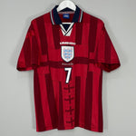 Shop 1998/99 ENGLAND BECKHAM #7 AWAY SHIRT (M) UMBRO, classic football shirts, vintage football shirts & retro soccer jerseys at Cult Kits
