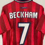 Shop 1998/99 ENGLAND BECKHAM #7 AWAY SHIRT (M) UMBRO, classic football shirts, vintage football shirts & retro soccer jerseys at Cult Kits