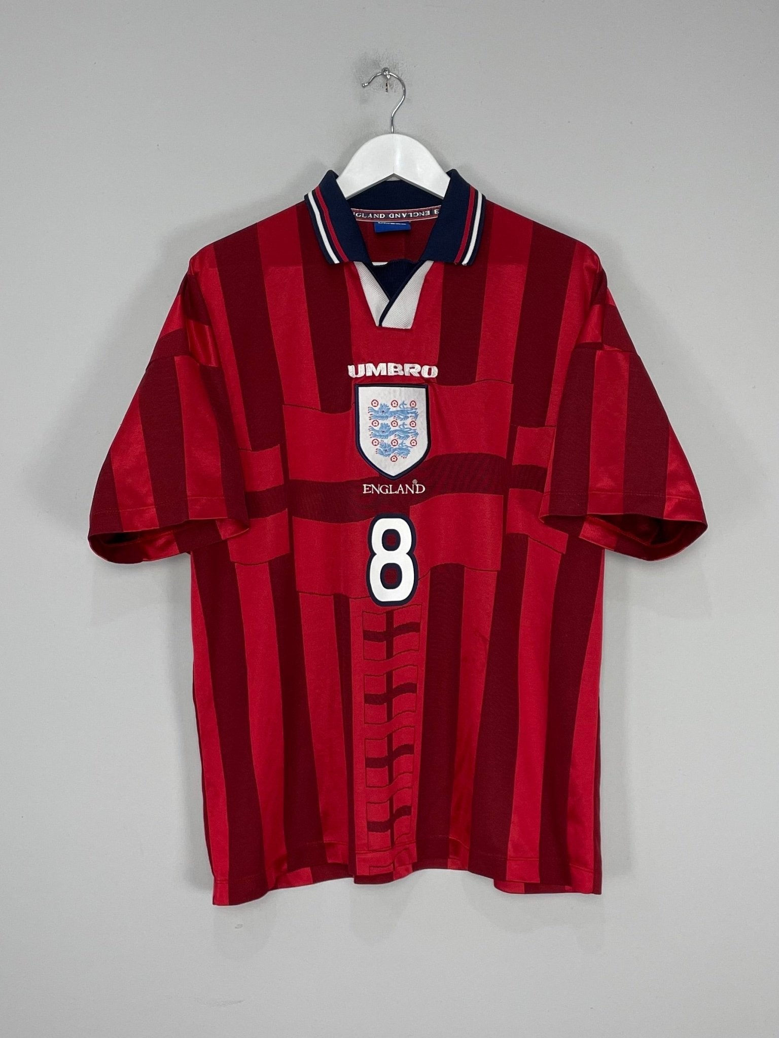 Shop 1998/99 ENGLAND GASCOIGNE #8 AWAY SHIRT (L) UMBRO, classic football shirts, vintage football shirts & retro soccer jerseys at Cult Kits