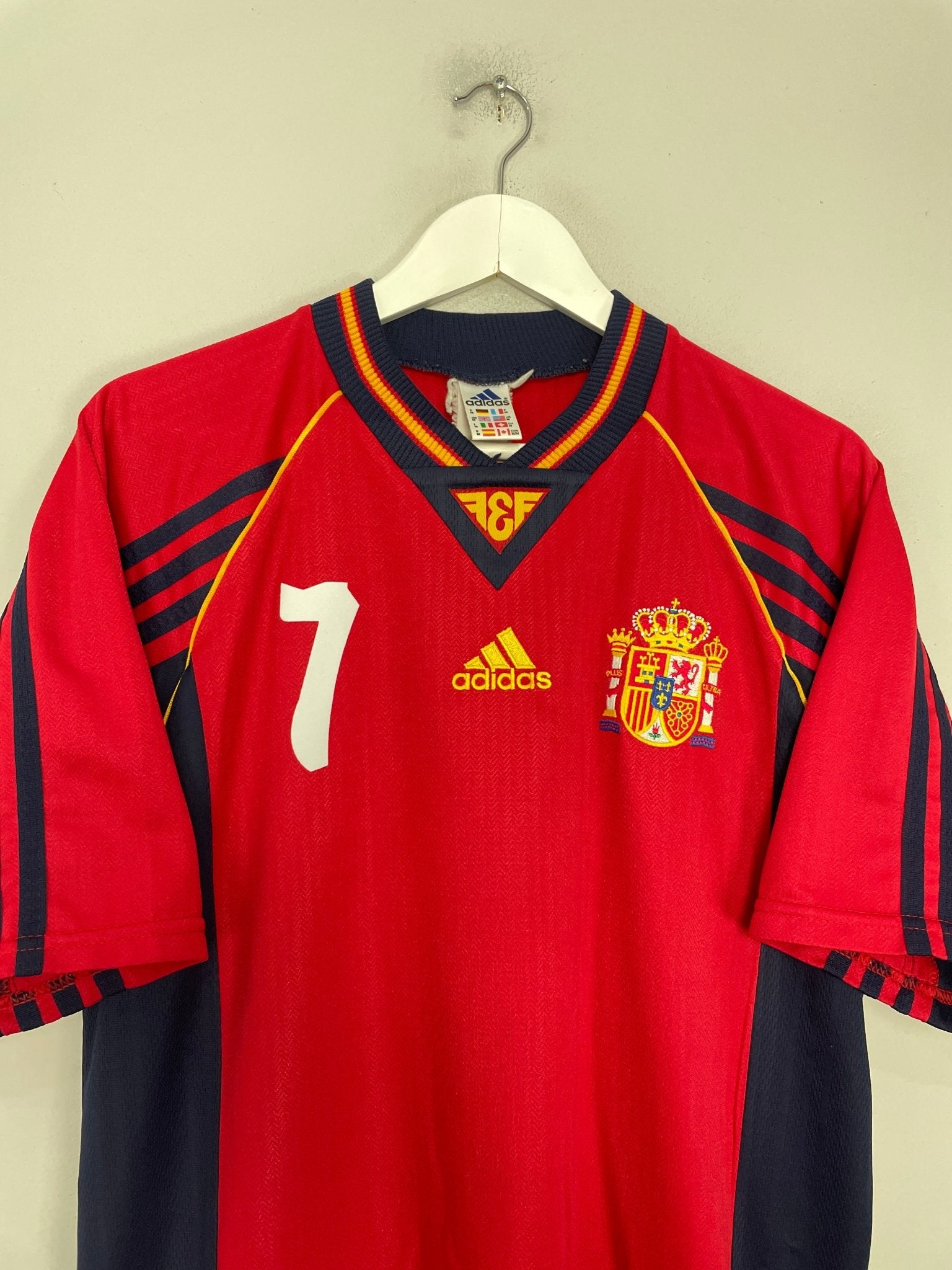 Shop 1998/99 SPAIN MORIENTES #7 HOME SHIRT (M) ADIDAS, classic football shirts, vintage football shirts & retro soccer jerseys at Cult Kits