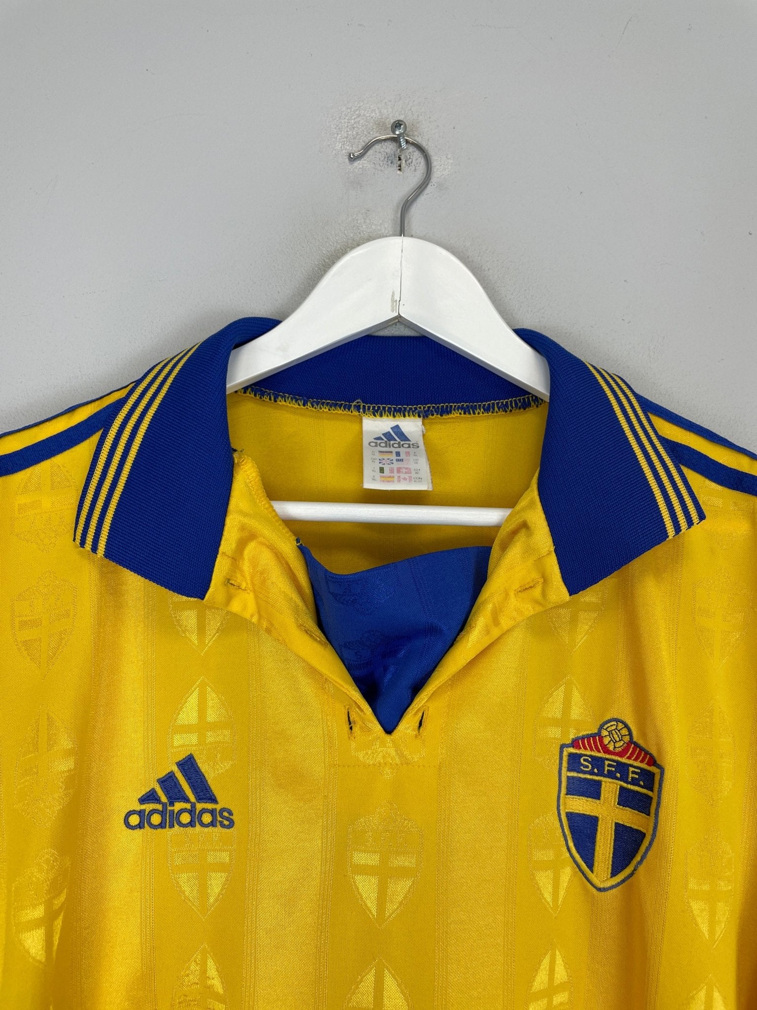 Shop 1998/99 SWEDEN HOME SHIRT (XL) ADIDAS, classic football shirts, vintage football shirts & retro soccer jerseys at Cult Kits
