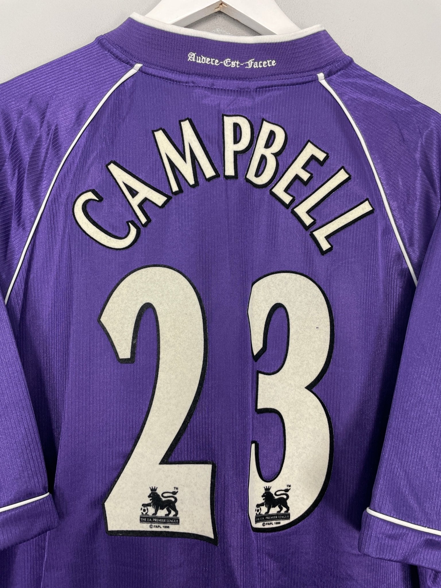 Shop 1998/99 TOTTENHAM CAMPBELL #23 AWAY SHIRT (XL) PONY, classic football shirts, vintage football shirts & retro soccer jerseys at Cult Kits