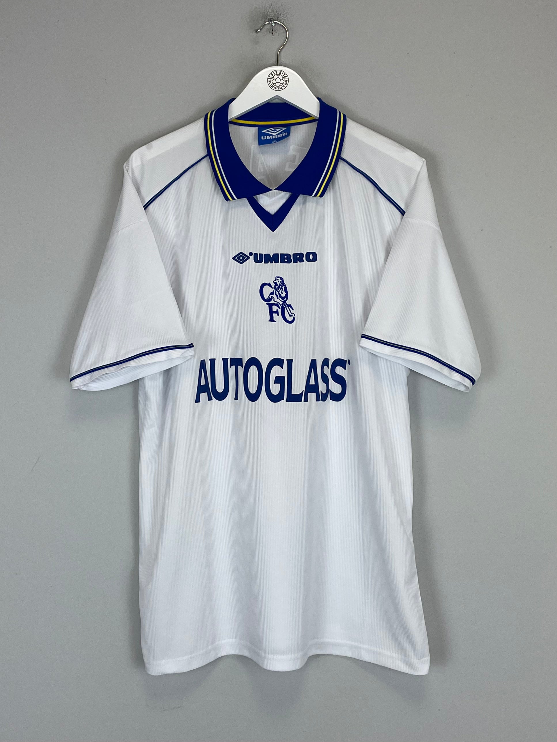 1998/00 CHELSEA WEAH #31 AWAY SHIRT (XXL) UMBRO AUTOGLASS WHITE COLLAR