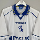 1998/00 CHELSEA WEAH #31 AWAY SHIRT (XXL) UMBRO AUTOGLASS WHITE COLLAR RETRO LOGO