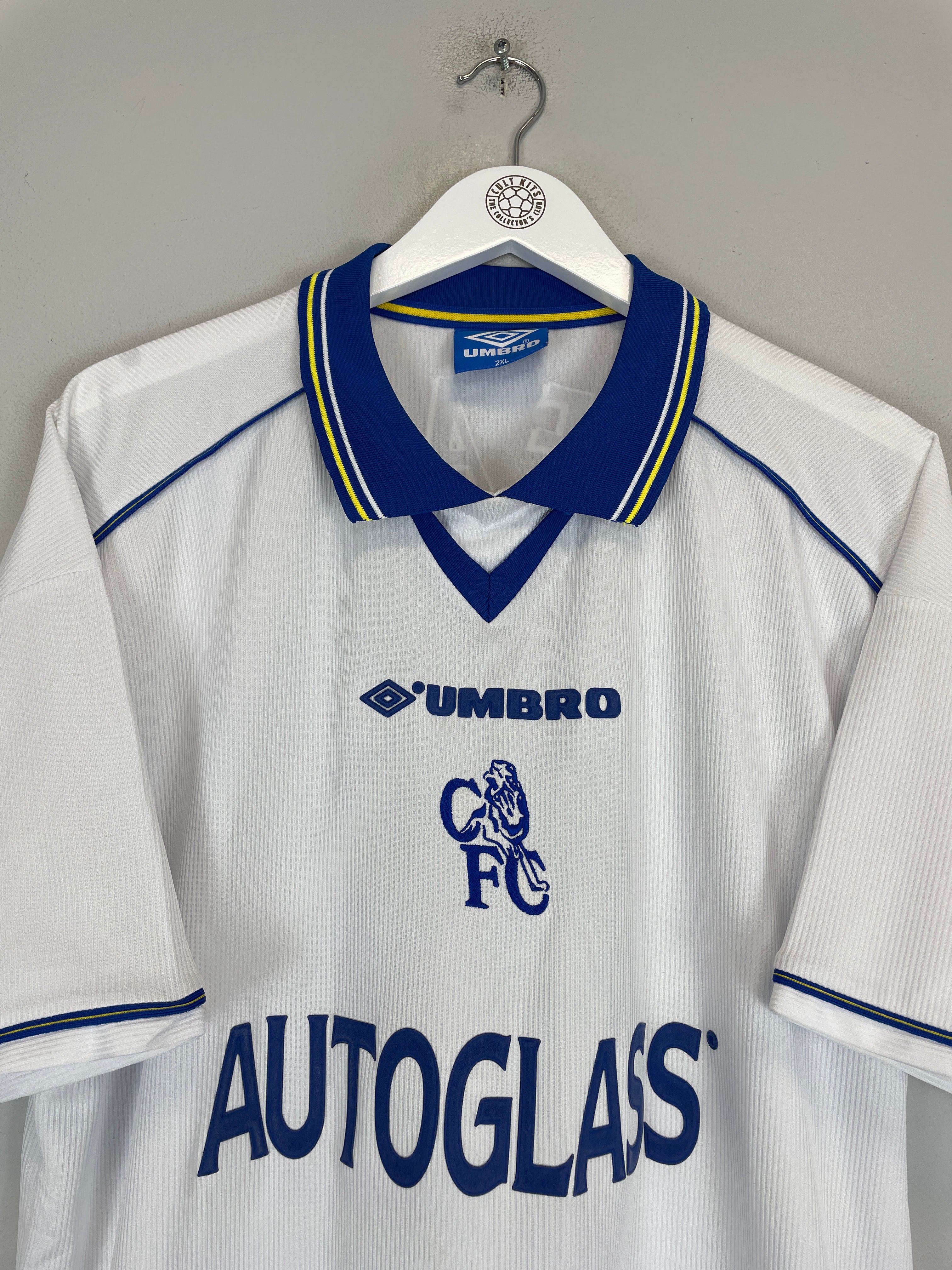 1998/00 CHELSEA WEAH #31 AWAY SHIRT (XXL) UMBRO AUTOGLASS WHITE COLLAR RETRO LOGO