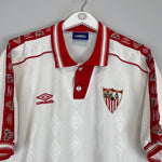1998/99 SEVILLA HOME SHIRT (XL) UMBRO COLLAR WHITE RED PATTERN BADGE 