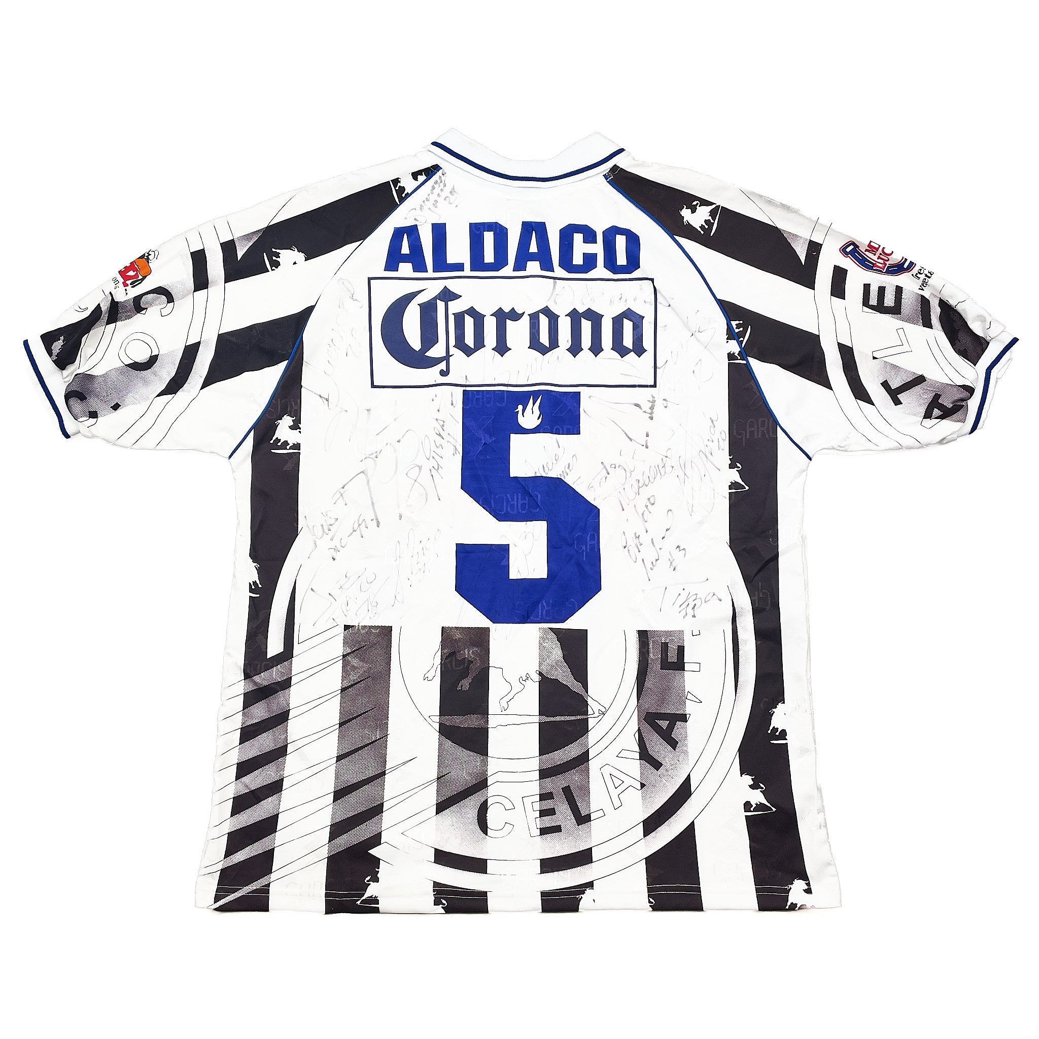 Buy 1999 Atletico Celaya Aldaco 5 *Match Issued + Squad Signed* Home Shirt (L) Garcis ~ Free worldwide shipping available ~ Authentic Vintage Football Shirts from Cult Kits