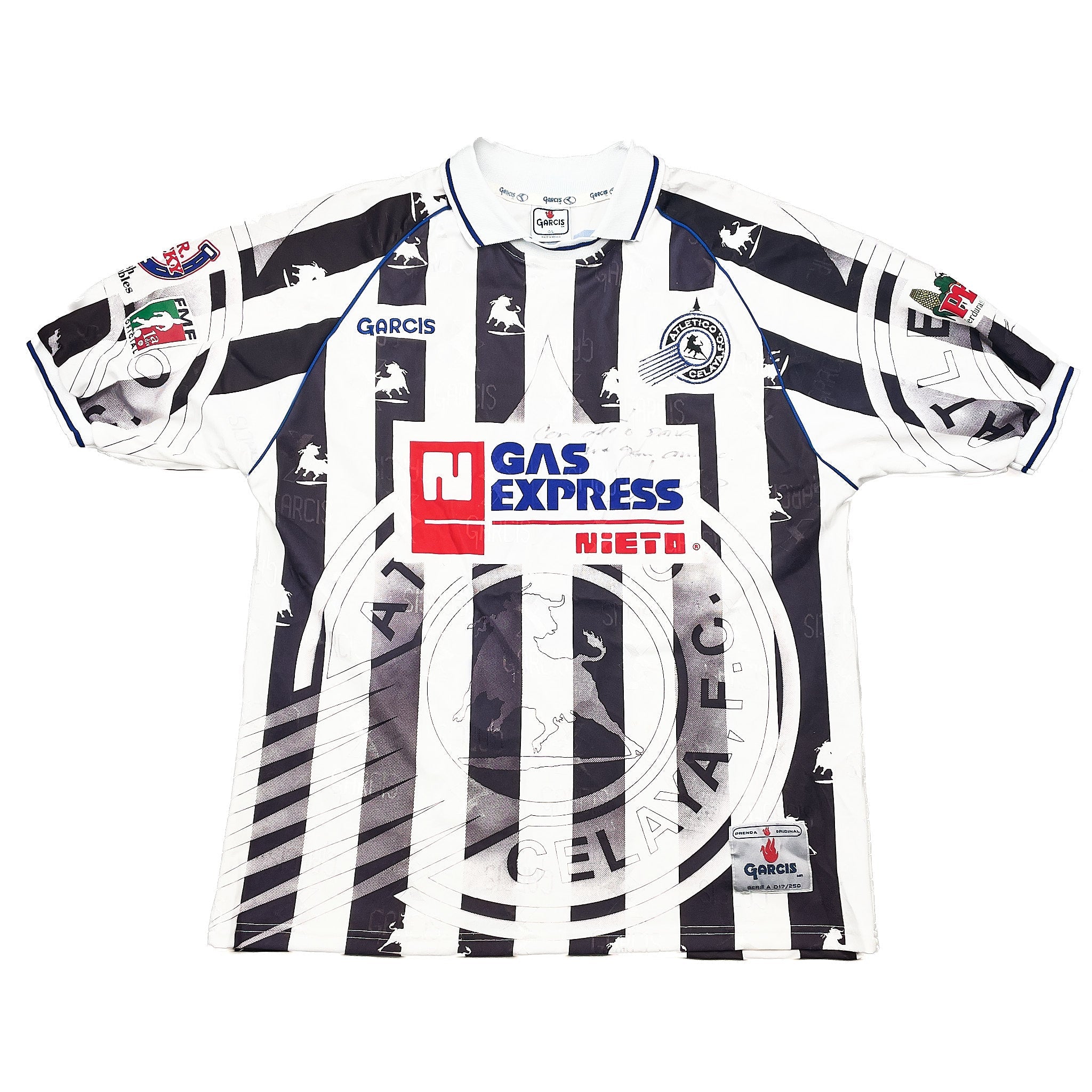 Buy 1999 Atletico Celaya Aldaco 5 *Match Issued + Squad Signed* Home Shirt (L) Garcis ~ Free worldwide shipping available ~ Authentic Vintage Football Shirts from Cult Kits