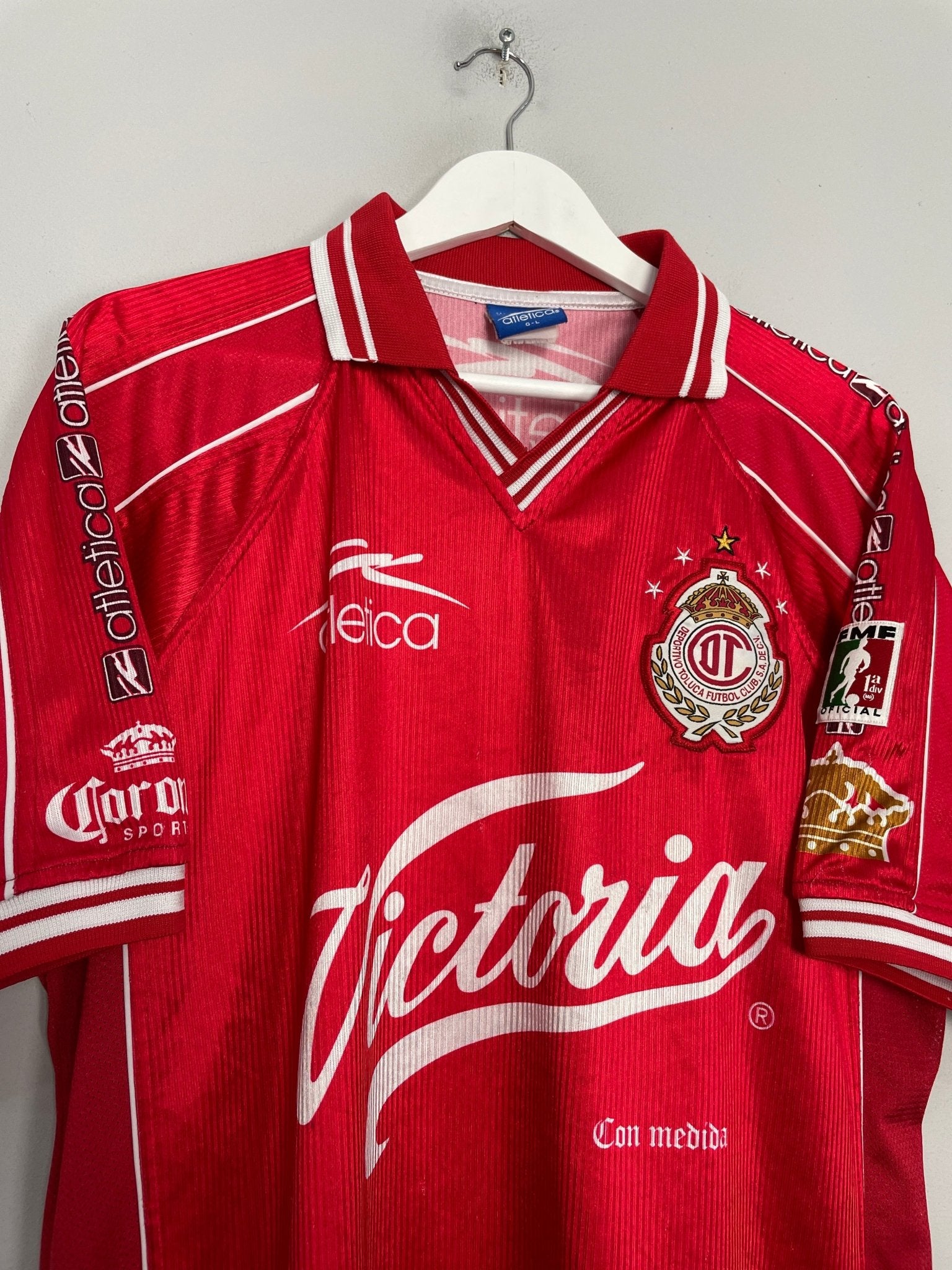 Shop 1999/00 DEPORTIVO TOLUCA HOME SHIRT (L) ATLETICA, classic football shirts, vintage football shirts & retro soccer jerseys at Cult Kits