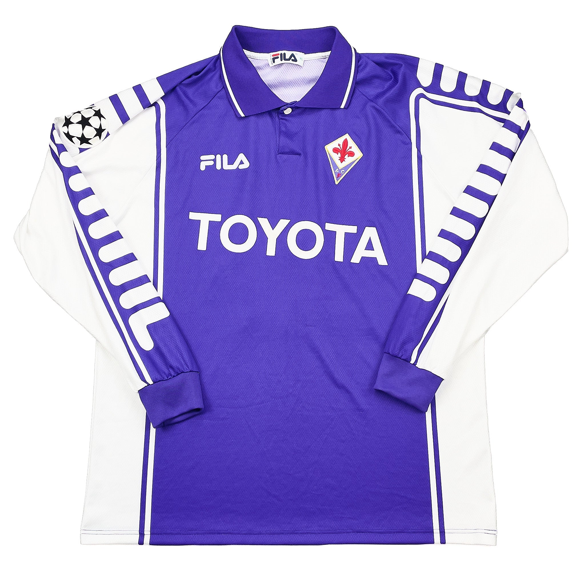 Buy 1999/00 FIORENTINA TAROZZI 27 *MATCH WORN vs MANCHESTER UNITED* C/L HOME SHIRT (XL) FILA ~ Free worldwide shipping available ~ Authentic Vintage Football Shirts from Cult Kits