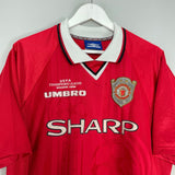 Shop 1999/00 MANCHESTER UNITED *CHAMPIONS LEAGUE WINNERS* HOME SHIRT (XL) UMBRO, classic football shirts, vintage football shirts & retro soccer jerseys at Cult Kits