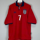Shop 1999/01 ENGLAND BECKHAM #7 AWAY SHIRT (L) UMBRO, classic football shirts, vintage football shirts & retro soccer jerseys at Cult Kits
