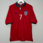 Shop 1999/01 ENGLAND BECKHAM #7 AWAY SHIRT (M) UMBRO, classic football shirts, vintage football shirts & retro soccer jerseys at Cult Kits