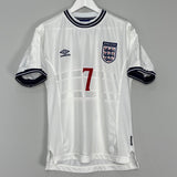 Shop 1999/01 ENGLAND BECKHAM #7 HOME SHIRT (M) UMBRO, classic football shirts, vintage football shirts & retro soccer jerseys at Cult Kits