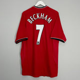 Shop 2000/02 MANCHESTER UNITED BECKHAM #7 HOME SHIRT (XL) UMBRO, classic football shirts, vintage football shirts & retro soccer jerseys at Cult Kits