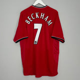 Shop 2000/02 MANCHESTER UNITED BECKHAM #7 HOME SHIRT (XL) UMBRO, classic football shirts, vintage football shirts & retro soccer jerseys at Cult Kits