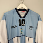 Shop 2001 ARGENTINA DIEGO MARADONA #10 TESTIMONIAL SHIRT (M) FILA, classic football shirts, vintage football shirts & retro soccer jerseys at Cult Kits