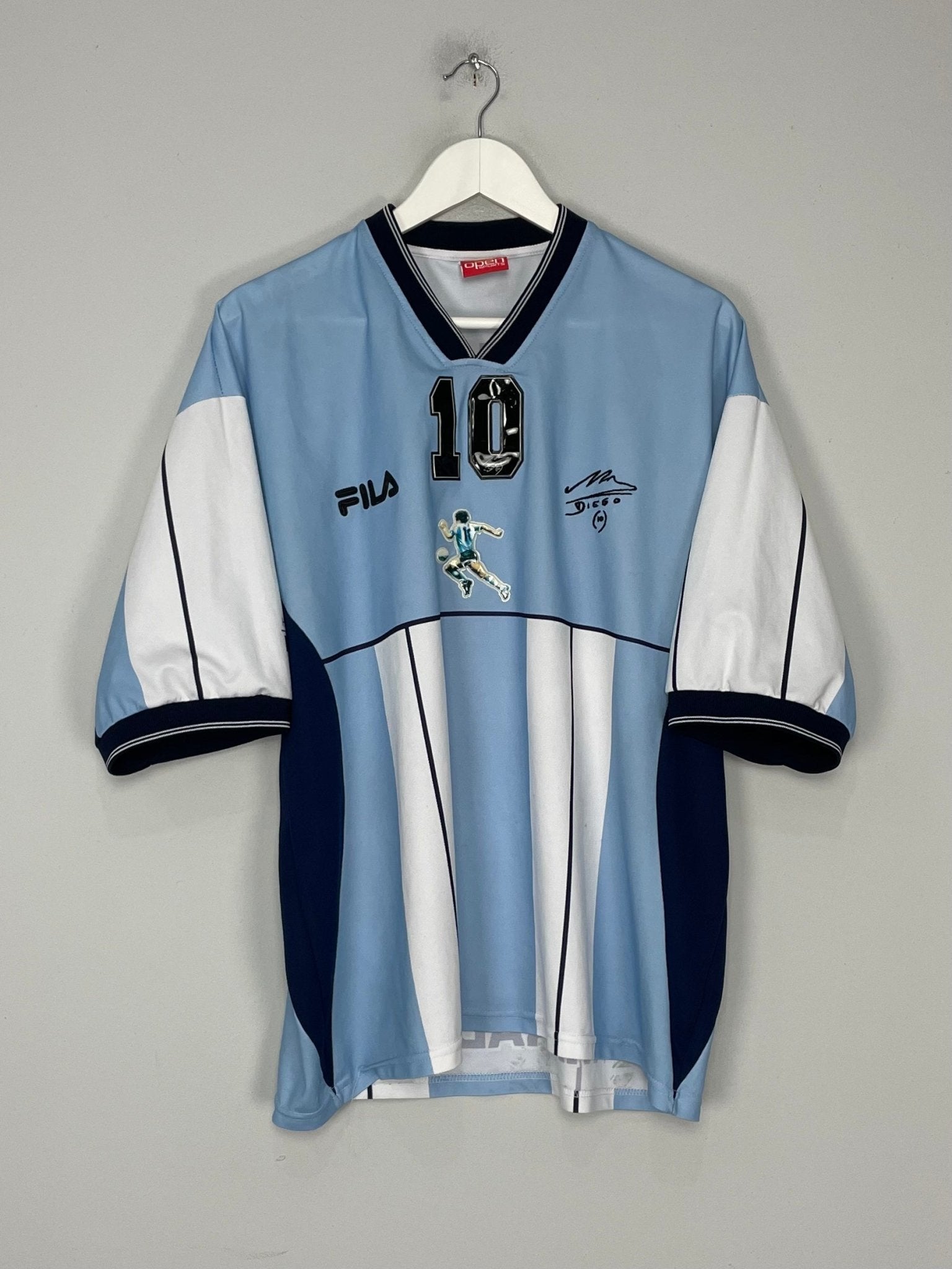 Shop 2001 ARGENTINA DIEGO MARADONA #10 TESTIMONIAL SHIRT (M) FILA, classic football shirts, vintage football shirts & retro soccer jerseys at Cult Kits