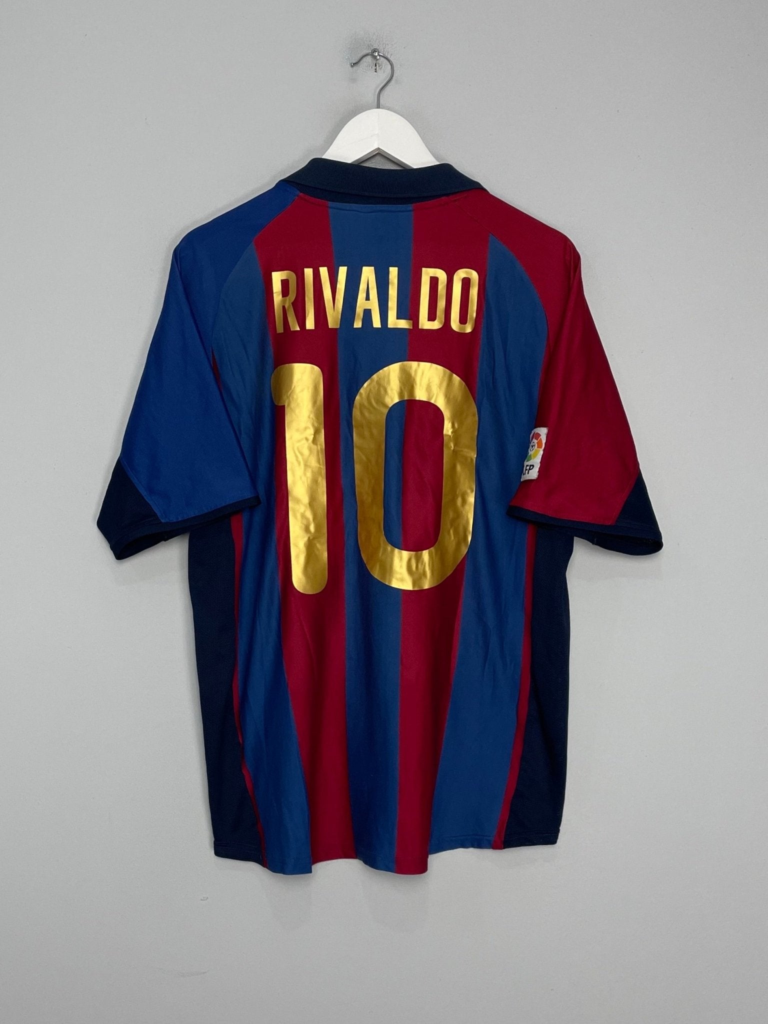 Shop 2001/02 BARCELONA RIVALDO #10 HOME SHIRT (L) NIKE, classic football shirts, vintage football shirts & retro soccer jerseys at Cult Kits