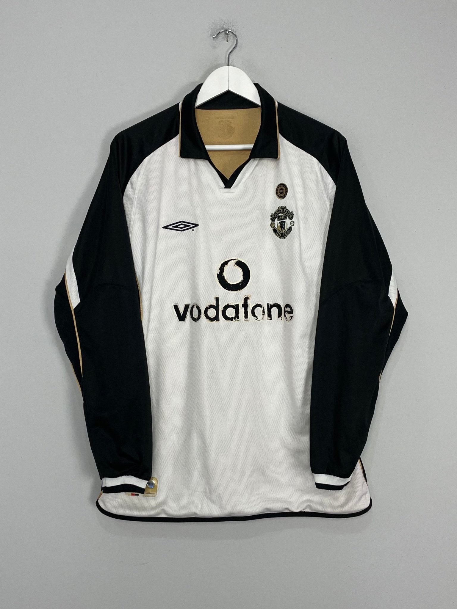 Shop 2001/02 MANCHESTER UNITED *CENTENARY* L/S AWAY/THIRD SHIRT (XL) UMBRO, classic football shirts, vintage football shirts & retro soccer jerseys at Cult Kits