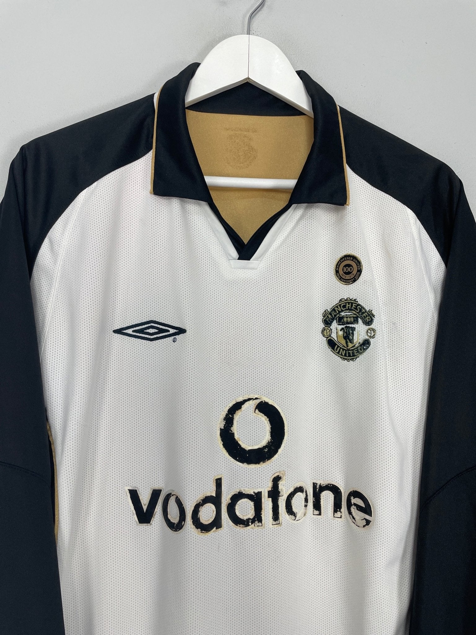 Shop 2001/02 MANCHESTER UNITED *CENTENARY* L/S AWAY/THIRD SHIRT (XL) UMBRO, classic football shirts, vintage football shirts & retro soccer jerseys at Cult Kits