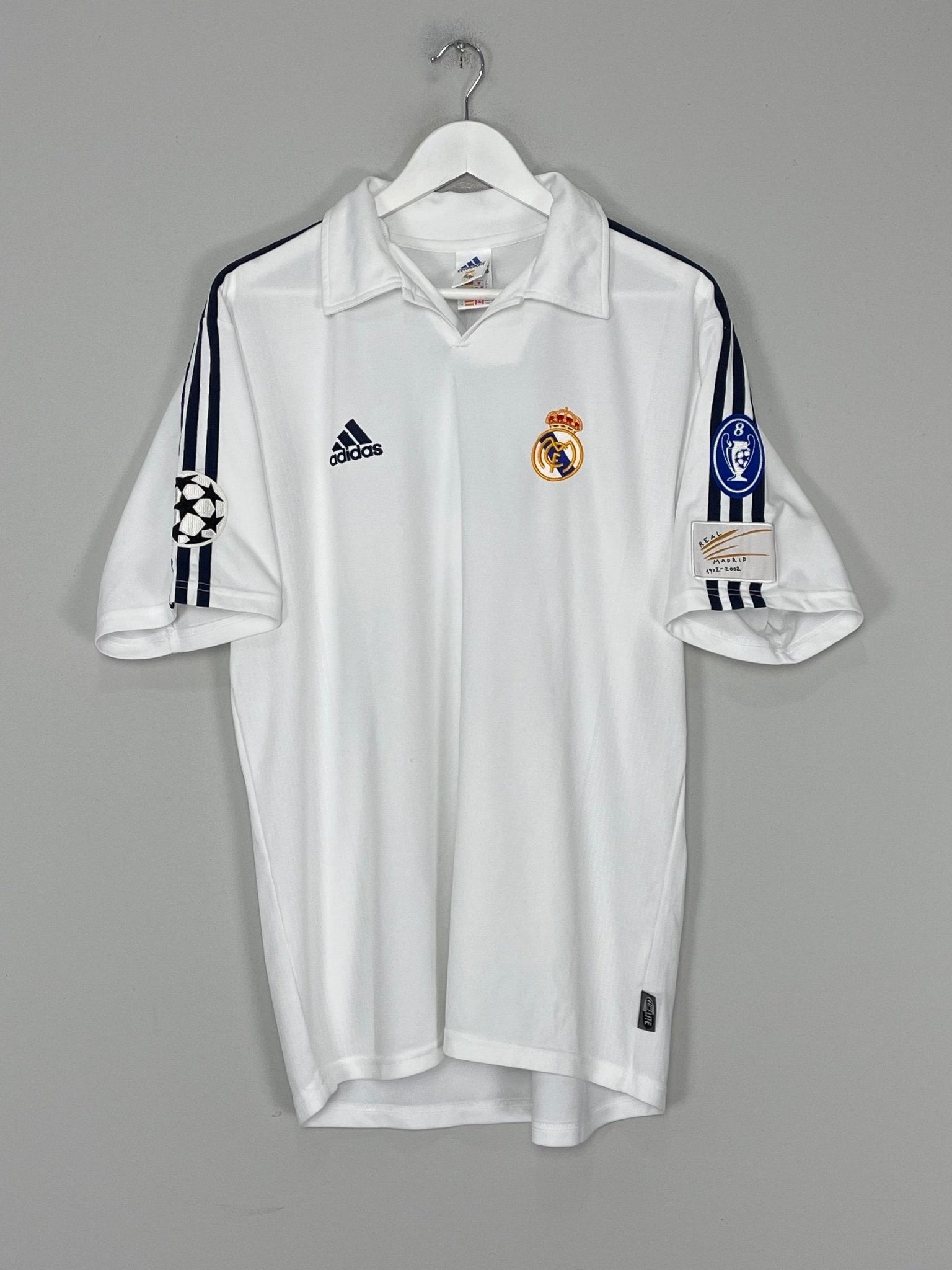 Shop 2001/02 REAL MADRID ZIDANE #5 *CENTENARY* C/L HOME SHIRT (M) ADIDAS, classic football shirts, vintage football shirts & retro soccer jerseys at Cult Kits