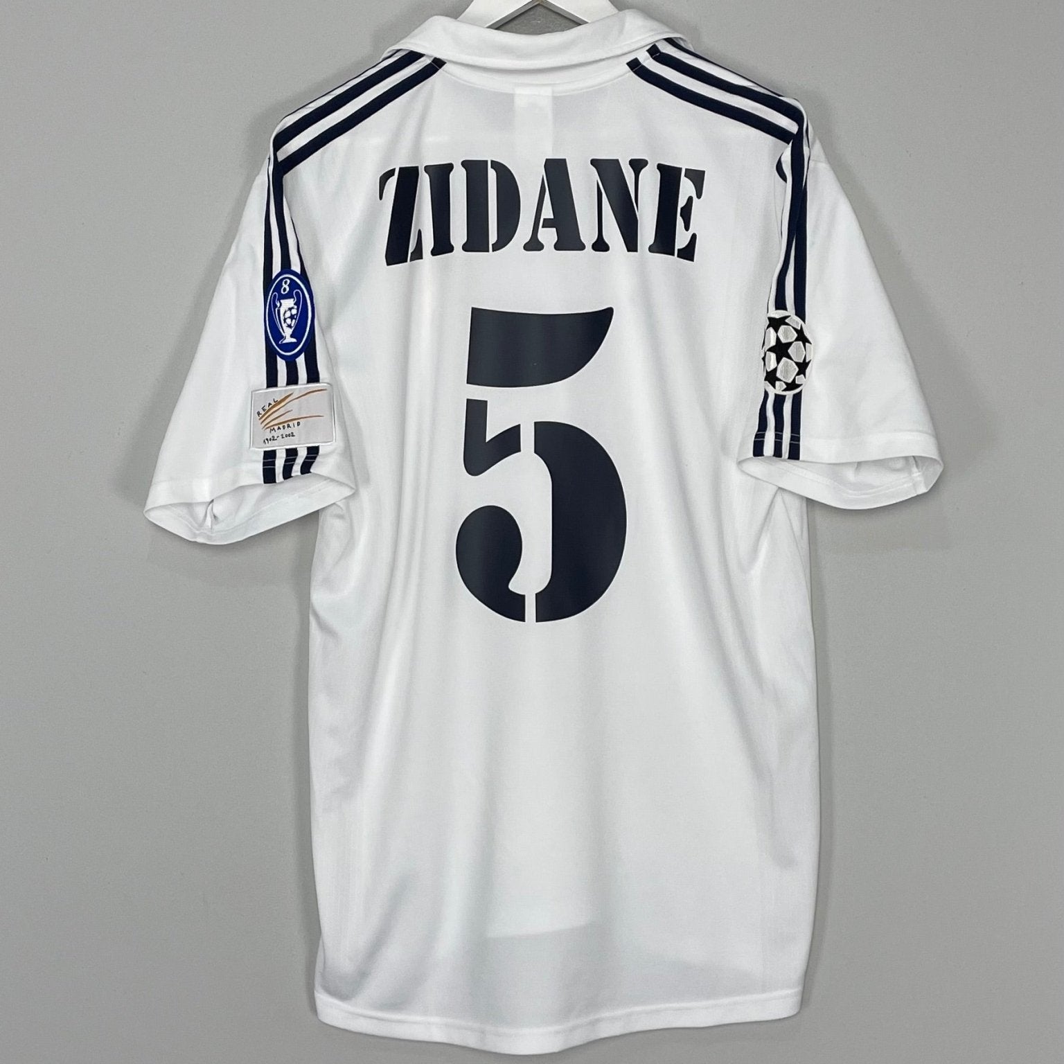 Shop 2001/02 REAL MADRID ZIDANE #5 *CENTENARY* C/L HOME SHIRT (M) ADIDAS, classic football shirts, vintage football shirts & retro soccer jerseys at Cult Kits
