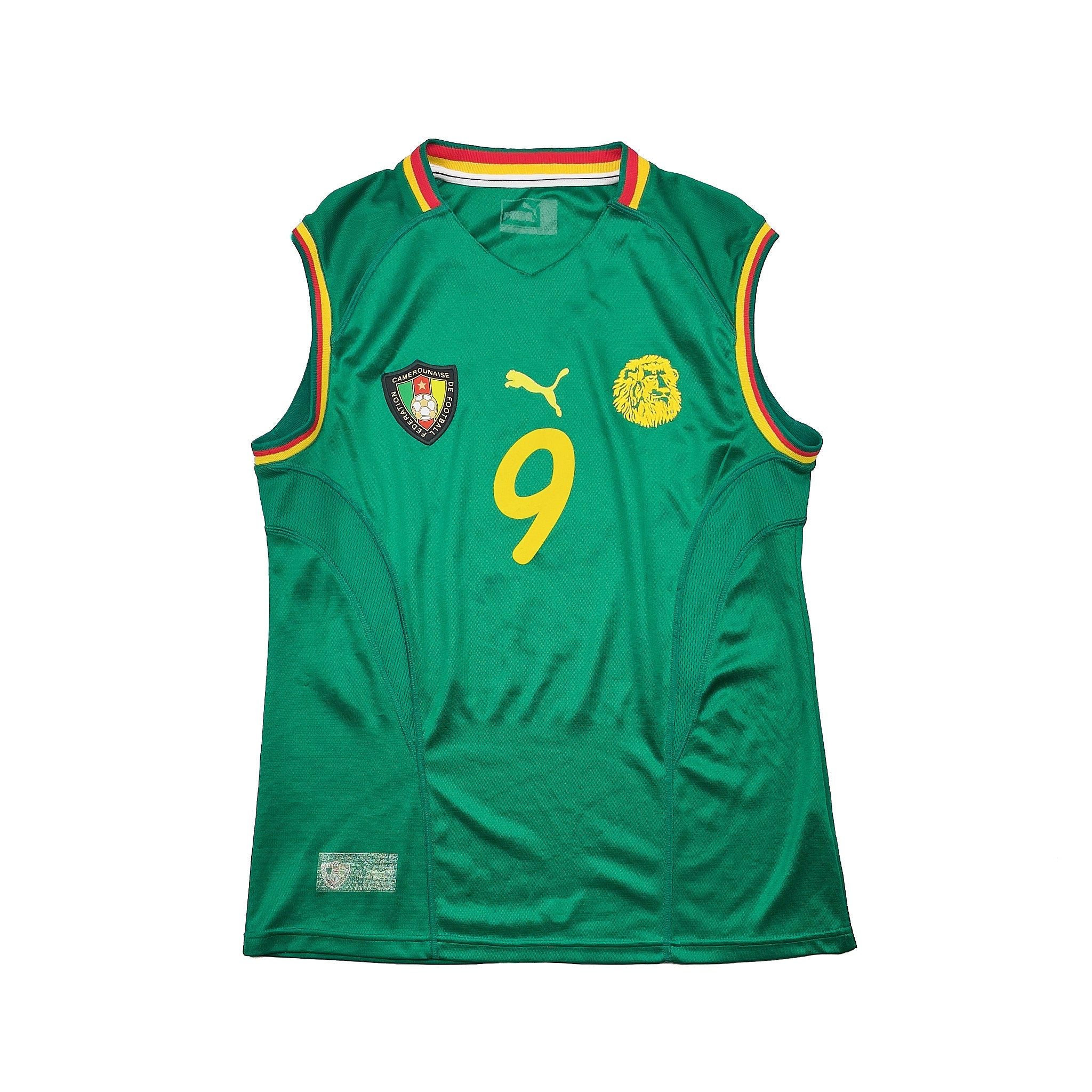 Buy 2002 Cameroon Eto'o 9 Home Vest Shirt (L) Puma ~ Free worldwide shipping available ~ Authentic Vintage Football Shirts from Cult Kits