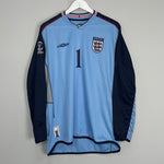 Shop 2002/03 ENGLAND SEAMAN #1 GK SHIRT (L) UMBRO, classic football shirts, vintage football shirts & retro soccer jerseys at Cult Kits