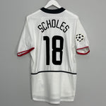 Shop 2002/03 MANCHESTER UNITED SCHOLES #18 C/L AWAY SHIRT (M) NIKE, classic football shirts, vintage football shirts & retro soccer jerseys at Cult Kits