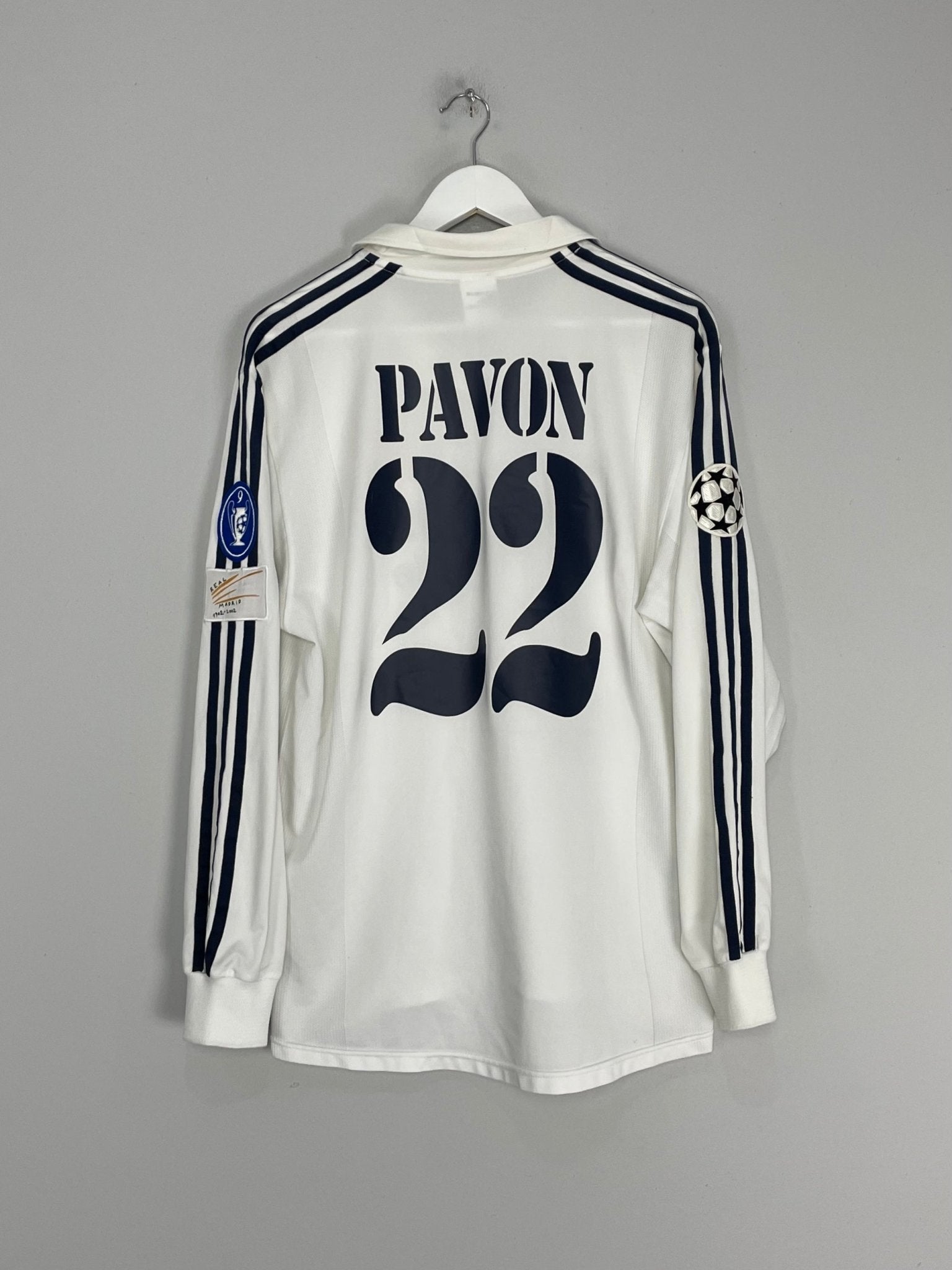 Shop 2002/03 REAL MADRID PAVON #22 *PLAYER ISSUE* L/S C/L HOME SHIRT (L) ADIDAS, classic football shirts, vintage football shirts & retro soccer jerseys at Cult Kits