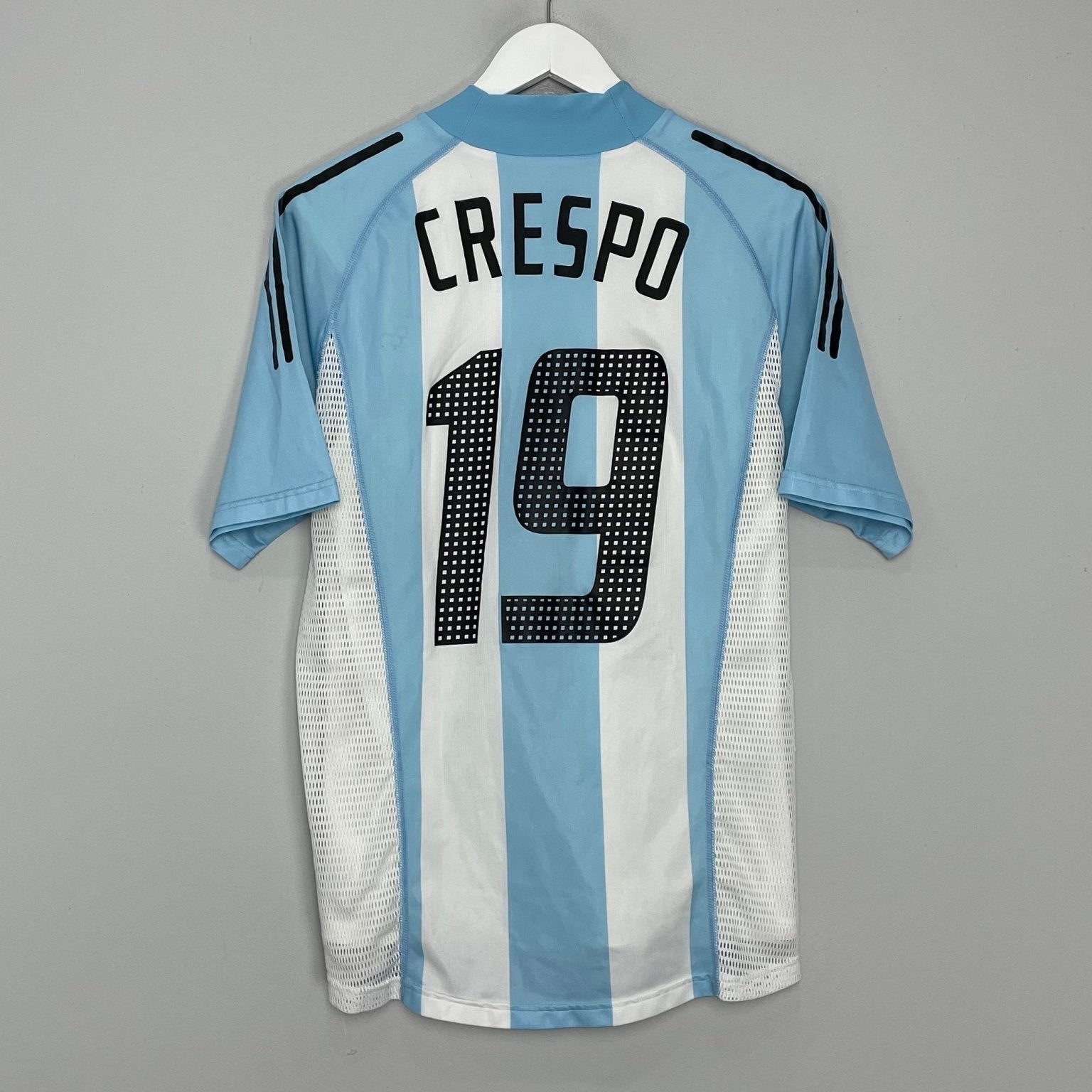 Shop 2002/04 ARGENTINA CRESPO #19 *PLAYER ISSUE* HOME SHIRT (M) ADIDAS, classic football shirts, vintage football shirts & retro soccer jerseys at Cult Kits