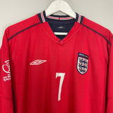 Shop 2002/04 ENGLAND BECKHAM #7 L/S AWAY SHIRT (M) UMBRO, classic football shirts, vintage football shirts & retro soccer jerseys at Cult Kits