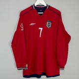 Shop 2002/04 ENGLAND BECKHAM #7 L/S AWAY SHIRT (M) UMBRO, classic football shirts, vintage football shirts & retro soccer jerseys at Cult Kits