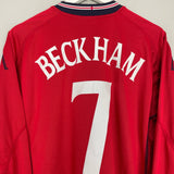 Shop 2002/04 ENGLAND BECKHAM #7 L/S AWAY SHIRT (M) UMBRO, classic football shirts, vintage football shirts & retro soccer jerseys at Cult Kits