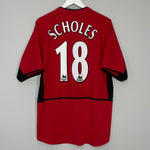 Shop 2002/04 MANCHESTER UNITED SCHOLES #18 HOME SHIRT (L) NIKE, classic football shirts, vintage football shirts & retro soccer jerseys at Cult Kits