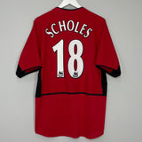 Shop 2002/04 MANCHESTER UNITED SCHOLES #18 HOME SHIRT (L) NIKE, classic football shirts, vintage football shirts & retro soccer jerseys at Cult Kits