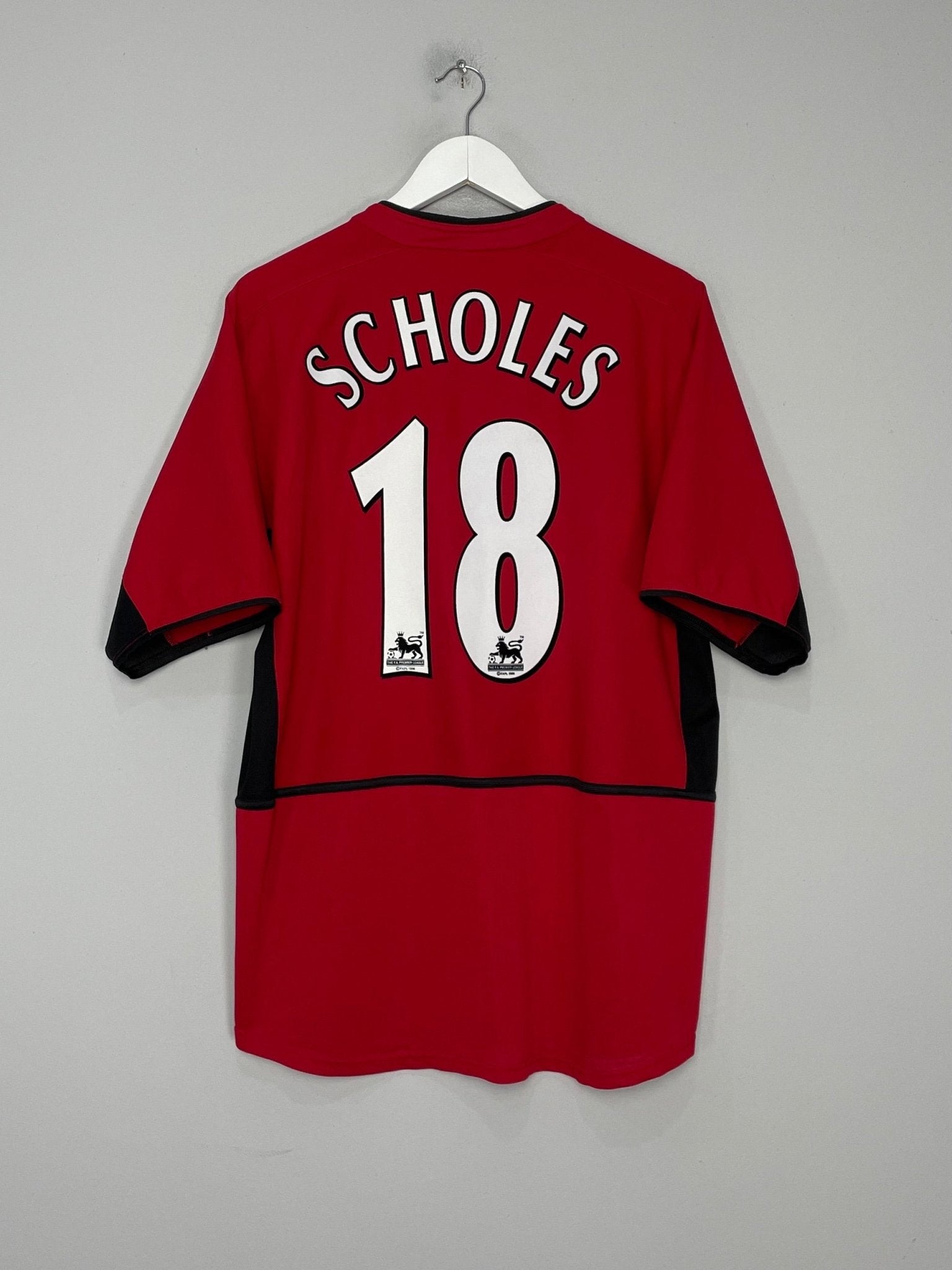 Shop 2002/04 MANCHESTER UNITED SCHOLES #18 HOME SHIRT (L) NIKE, classic football shirts, vintage football shirts & retro soccer jerseys at Cult Kits