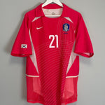 Shop 2002/04 SOUTH KOREA JS PARK #21 *PLAYER ISSUE* HOME SHIRT (M) NIKE, classic football shirts, vintage football shirts & retro soccer jerseys at Cult Kits
