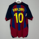Shop 2003/04 BARCELONA RONALDINHO #10 HOME SHIRT (XL) NIKE, classic football shirts, vintage football shirts & retro soccer jerseys at Cult Kits
