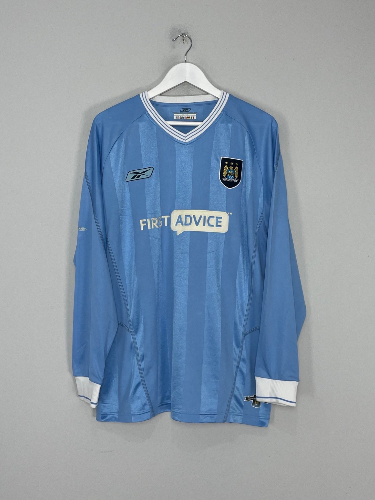Shop 2003/04 MANCHESTER CITY L/S HOME SHIRT (L) REEBOK, classic football shirts, vintage football shirts & retro soccer jerseys at Cult Kits