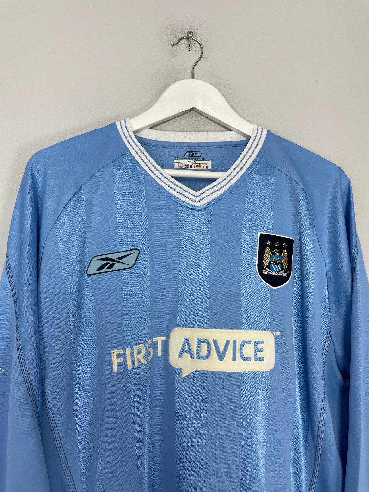 Shop 2003/04 MANCHESTER CITY L/S HOME SHIRT (L) REEBOK, classic football shirts, vintage football shirts & retro soccer jerseys at Cult Kits