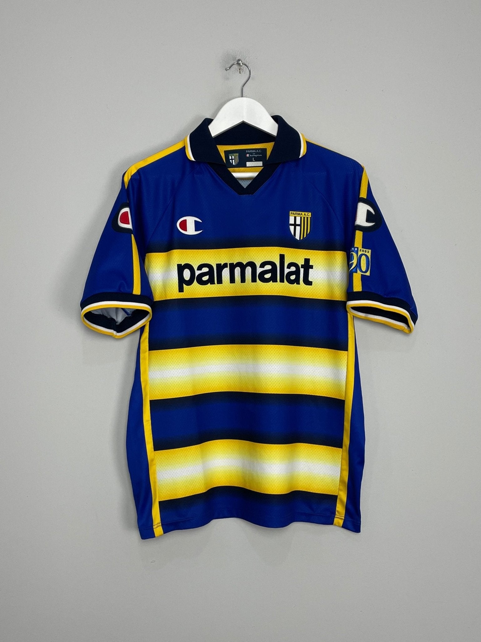 Shop 2003/04 PARMA 90 YEARS HOME SHIRT (L) CHAMPION, classic football shirts, vintage football shirts & retro soccer jerseys at Cult Kits